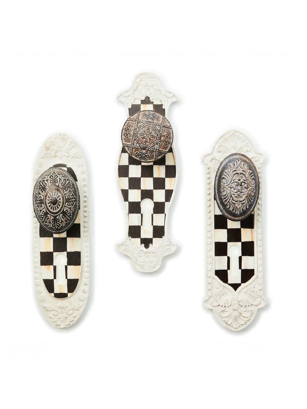 NEW Mackenzie-Childs Courtly Check Door Knob Hooks Set of 3
